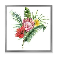 Designart 'Flowers Bouquet Protea Plumeria Hibiscus hagyományos keretes művészeti nyomtatása