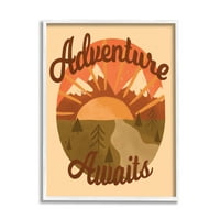 A Stupell Industries Adventure várja a hegyi napkelte tájat kalligráfia kifejezés, amelyet a Wall Art, 20, Design by