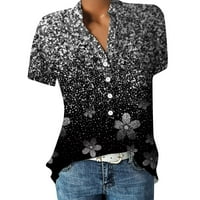 Gomb le ingek Női divatos virágos grafikus nyomtatott rövid ujjú pulóver póló nyári alkalmi felsők