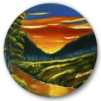 Designart „Meleg színű naplemente ragyog a lótusz mocsár felett” hagyományos körfém fali művészet - 36 lemez