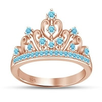 Kerek vágott szimulált több kő Jázmin hercegnő stílusú eljegyzési esküvői korona gyűrű 14k Rózsa arany felett ezüst