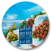 Designart 'Ház színes virágokkal a tenger közelében III' Tengeri és parti körfém fali művészet - 36 lemez