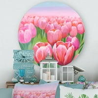 Designart 'rózsaszín tulipán a mezőben' hagyományos körfém fali művészet - 23 -as lemez