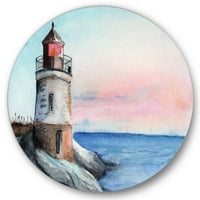 DesignArt 'Világítótorony egy szikla parton hajnalban' tengeri és tengerparti körfém fali művészet - 36 lemez