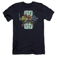 Trevco PWR2405-PSF-Power Rangers & Go Go nyomtatás felnőtt prémium vászon márka Slim Fit póló, Navy - 2x