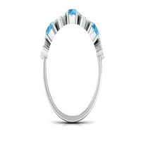 Svájci kék topáz fél örökkévalóság gyűrű Moissanite, kék Topáz arany szív gyűrű a nők, ajándék neki, 14k fehér arany,