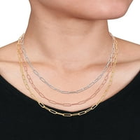 Miabella női háromtónusú flash aranyozott ezüstpapír-hármas szál nyaklánc