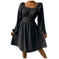 Nyári ruhák Női Divat Alkalmi négyzet alakú nyakkivágással Hosszú ujjú szilárd Mini ruhák rövid Laza Női ruhák Fekete
