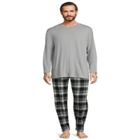 Hanes férfi és nagy férfiak Comfortsoft hosszú ujjú személyzete és pamut flanel pizsama nadrág, 2 darab