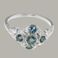 Brit gyártmányú 9k fehér arany női gyűrű természetes kék topáz & gyémánt Nyilatkozat gyűrű-méret opciók-Méret 7.5