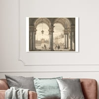 Wynwood Studio Classic és Figurative Wall Art Canvas nyomatok 'Canaletto - Kilátás egy barokk oszlopos' Classic - Brown,