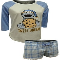 Női Cookie Monster kék csipke Trim Shortie pizsama szett