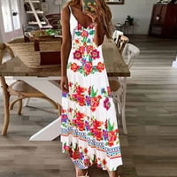 Hanzidakd nyári ruhák nőknek Midi ruha nyomtatás Vintage ruha ruha ujjatlan V női strand nyári nyak Női alkalmi ruha