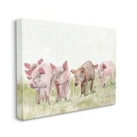 Stupell Industries Pink Baby Pigs legelésző farm gyep legelőfestés Galéria csomagolt vászon nyomtatott fali művészet,