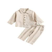 Kisgyermek fiú Pamut vászon nadrág készlet szilárd hosszú ujjú gomb le póló felsők és nadrágok esik ruhát