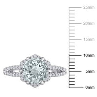 Miabella női 1- Karát-akvamarin és karátos gyémánt 14KT Fehérarú Halo Ring