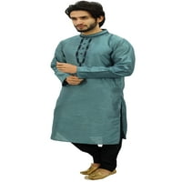 Atasi férfi indiai etnikai párt szürke Kurta pizsama szett hosszú inget visel-S