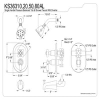 Kingston Brass KS36380AL kád és zuhany csaptelep, csiszolt nikkel