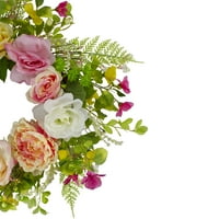 Northlight rózsa és bazsarózsa mesterséges virágos tavaszi koszorú, rózsaszín és sárga
