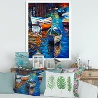 Hajók a meleg naplemente alatt, a vízkeretes festmény vászon művészeti nyomtatása