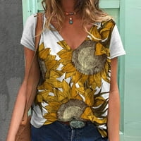 Floleo Női felsők rövid ujjú Clearance nyári divat s napraforgó nyomtatás pólók Kerek nyakú Alkalmi Rövid ujjú blúz
