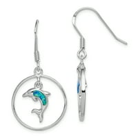 Primal ezüst ezüst ródium kör létrehozott kék opál Delfin Fityeg fülbevaló