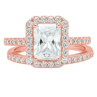 2. ct smaragd vágott valódi tenyésztett gyémánt VS1-VS I-J 18k Rózsa arany Halo Eljegyzés esküvői menyasszonyi szett
