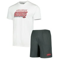 Férfi koncepciók Sportszén fehér Arkansas Razorbacks Downfield póló és rövidnadrág készlet
