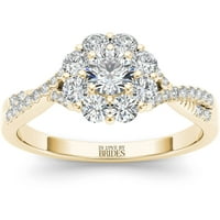 Szerelem: Menyasszonyok 2- Carat T.W. Tanúsított virágcsökkentő gyémánt 14 kt sárga arany eljegyzési gyűrű