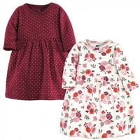 Hudson baba csecsemő és kisgyermek lány Pamut Hosszú ujjú ruhák 2pk, őszi virágos, kisgyermek