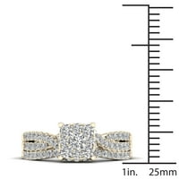 3 4ct TDW gyémánt 10K sárga arany klaszter menyasszonyi gyűrűs készlet