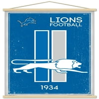 Detroit Lions-Retro Logo fali poszter fa mágneses kerettel, 22.375 34