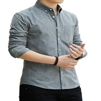 Glookwis férfi Hosszú ujjú blúz Oxford tunika ing első zseb Rendszeres Fit ingek egyszínű gomb felsők fehér 3XL