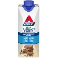 Atkins Milk Chocolate Delight Protein Shake, magas fehérjetartalmú, alacsony szénhidrát, alacsony cukor, keto, CT