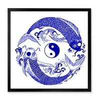 Designart 'Blue Chinoiserie Koi Fish II' hagyományos keretes művészeti nyomtatás