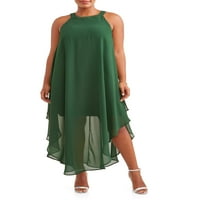 Szerelem négyzet alakú női kötőfék maxi ruha, zöld, 3x