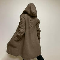 Női őszi-téli Egyszínű Hosszú ujjú nyitott első kapucnis kötött kardigán pulóver felsőruházat zsebekkel a Hajtóka projekt