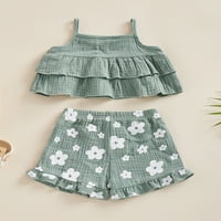 Biayxms gyerek lányok ruhák, új stílusú kétrétegű Camisole Rugalmas derék Virágmintás rövidnadrággal, 6M-4Y