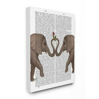 A Stupell Lakberendezési Gyűjtemény Elefántok Szív Rózsa Könyv Oldal Illusztráció Túlméretezett Feszített Vászon Fal