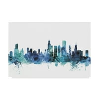 Védjegy képzőművészet 'Chicago Illinois kék kékeszöld Skyline' vászon művészet Michael Tompsett