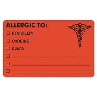 Tabbies orvosi címkék allergiás figyelmeztetésekhez, 5-1 2, Fehér, 175 tekercs