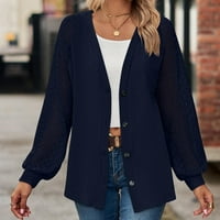 Odeerbi Kardigán Női őszi kardigán őszi-téli hosszú ujjú egyszínű laza gomb Csipke Patchwork Top Navy