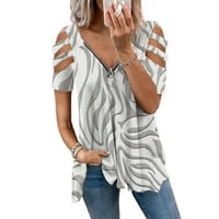 Leylayray Női blúz divat Női laza gallér Cipzár V-nyakú Rózsa nyomtatás Hosszú ujjú alkalmi póló Zebra XL