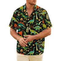 Fraigo dinoszaurusz Hawaii ingek férfiaknak-zöld dinoszaurusz alkalmi rövid ujjú gomb le Hawaii Bowling ing nyári ajándék