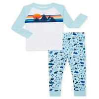 Wonder Nation kisgyermek fiúk pamut hosszú ujjú felső és pizsamás nadrág, 2 darabos alváskészlet, Méretek Hónapok-5T
