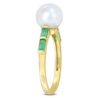 Miabella női fehér kerek édesvízi gyöngy karátos smaragd 10 kt sárga arany egymásra rakható gyűrű