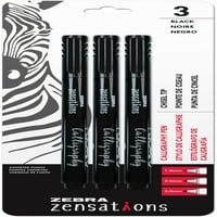 Zebra Pen Zensations Kalligráfia Toll, Válogatott Pontok, Véső Hegy, Vízálló Fekete Tinta, 3-Pack