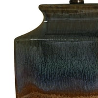 Reaktív máz kerámia asztali lámpa-barna és türkiz máz kivitelben-krém Softback Szövet árnyékában