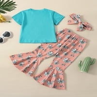 Wassery kisgyermek lányok nyári ruhák betűk nyomtatás rövid ujjú grafikus pólók felsők Flare nadrág és fejpánt gyerek