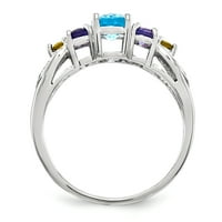 Primal ezüst sterling ezüst ródium fény svájci kék topaz, ametiszt, citrin és gyémánt gyűrű